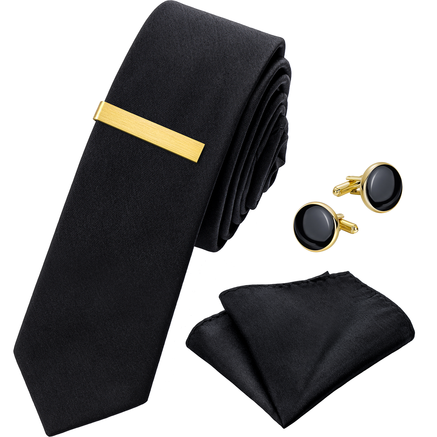 Classic Black Ties for men Tie Clips and Cufflinks Set