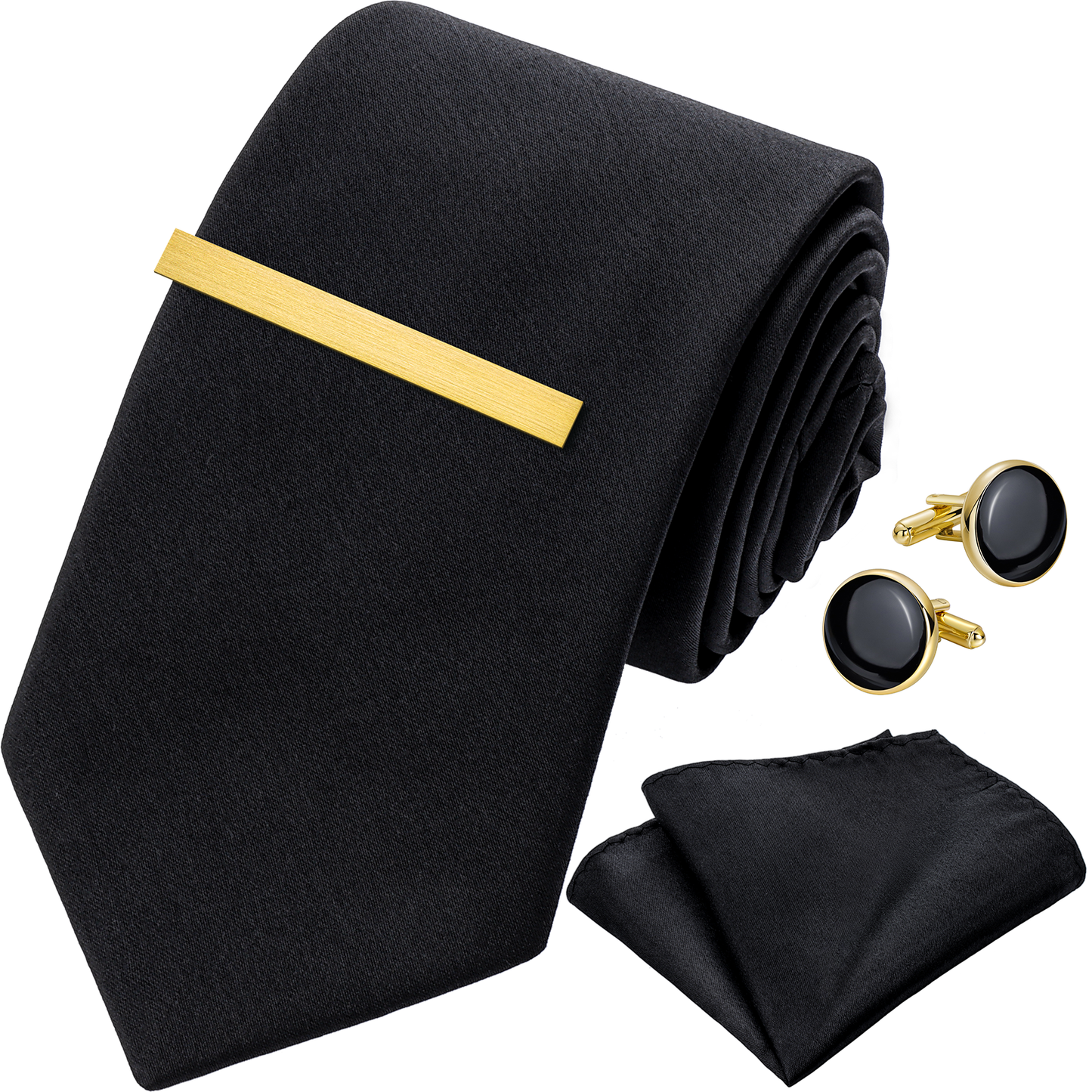 Classic Black Ties for men Tie Clips and Cufflinks Set