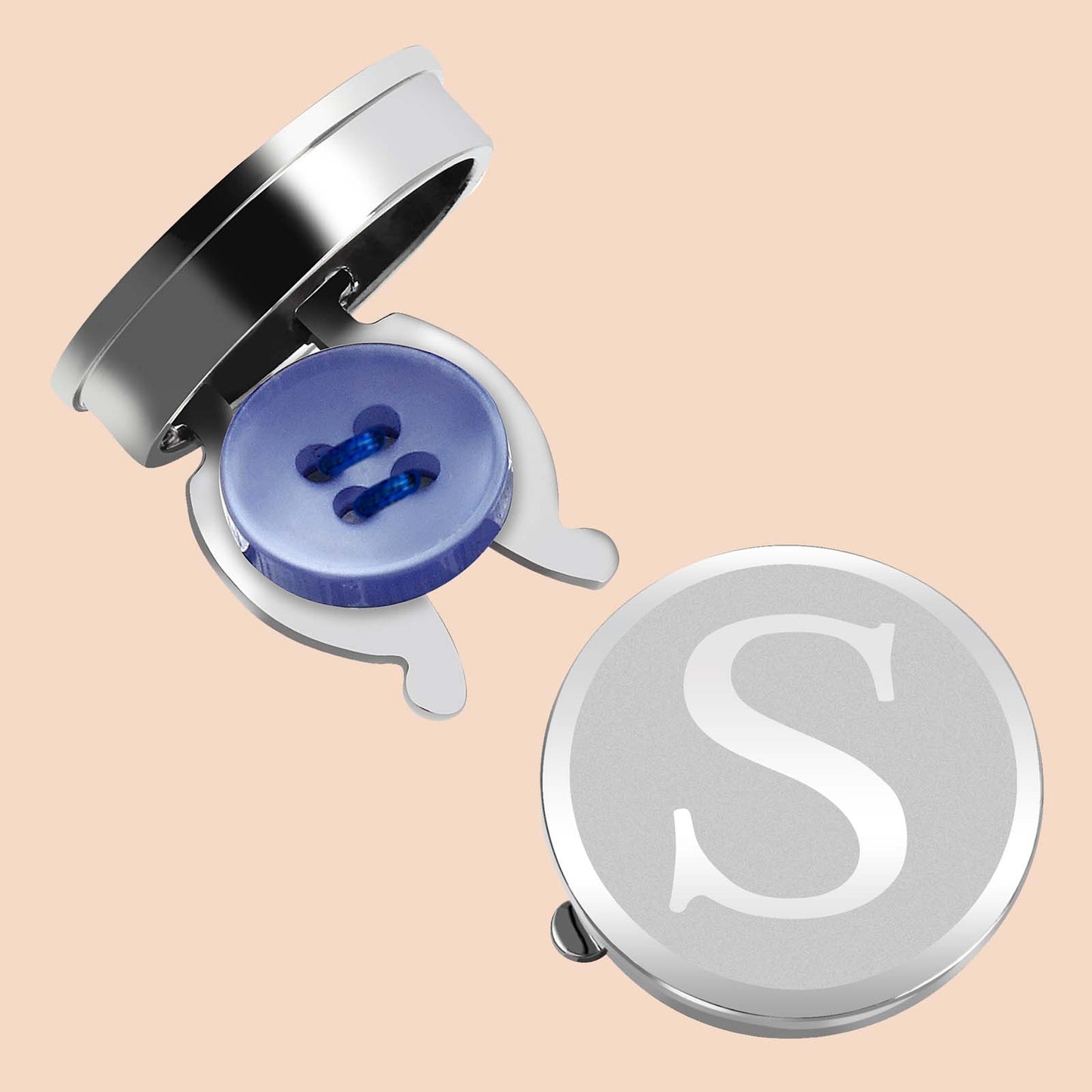 HAWSON Silver Tone Initial Button Cover Cufflinks for Men
