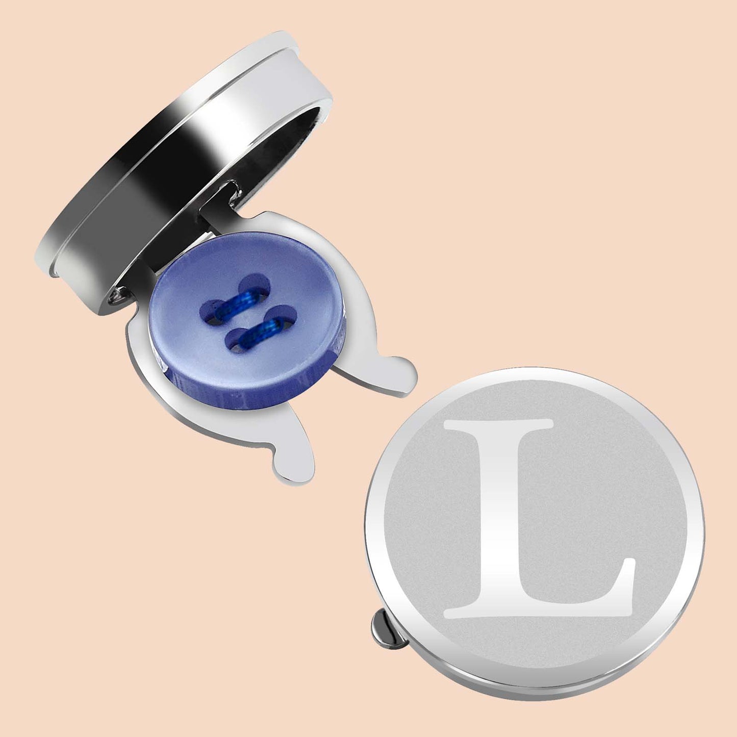 HAWSON Silver Tone Initial Button Cover Cufflinks for Men