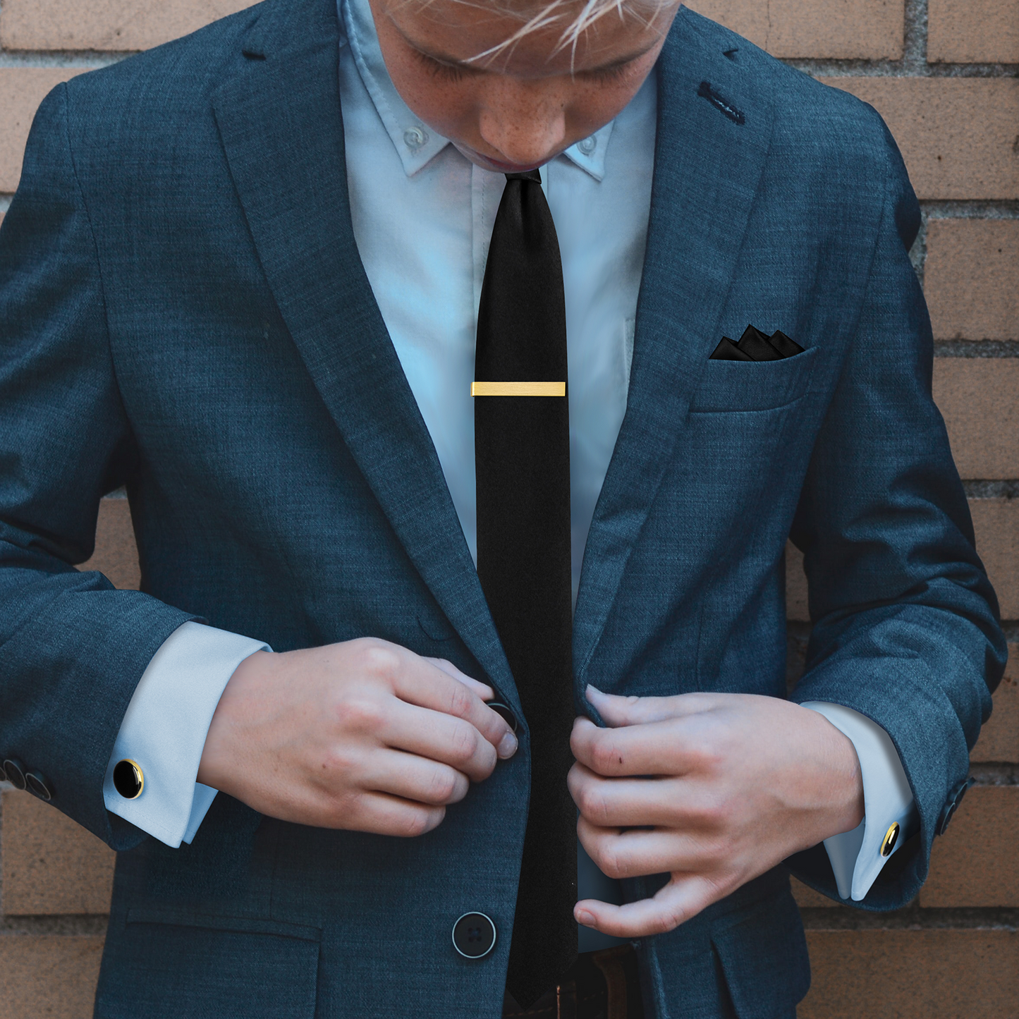 Classic Black Ties for men Tie Clips and Cufflinks Set