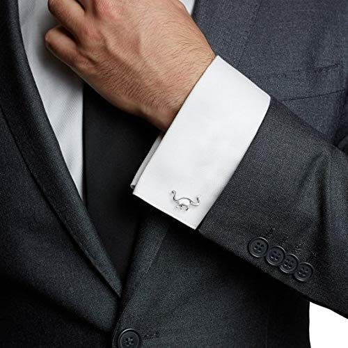 Gemelos de dinosaurio de cuello largo en tono plateado brillante para hombres con caja de regalo