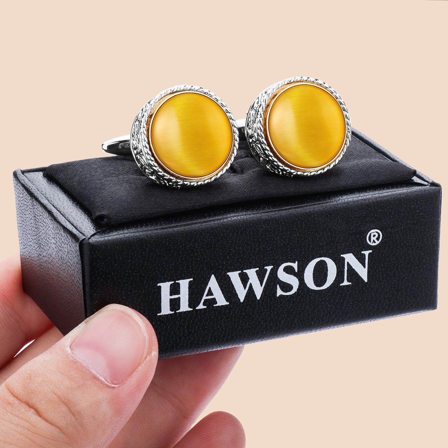 Gemelos elegantes HAWSON para hombres, adecuados para hombres altos y grandes, en caja de regalo, fáciles de combinar con vestidos de novia, camisas, abrigos y accesorios o joyas