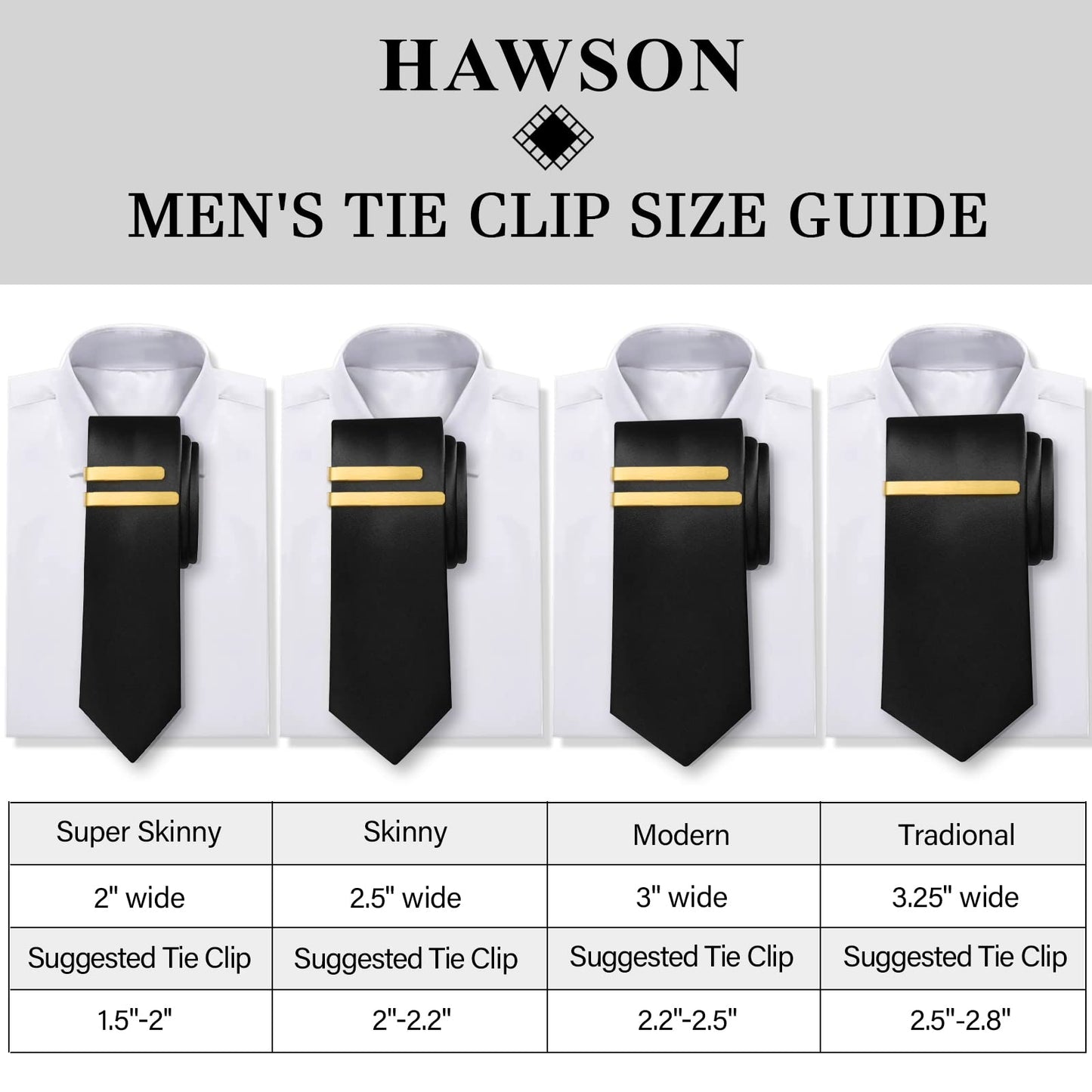 Juegos de pinzas para corbata HAWSON de 2 pulgadas para hombres