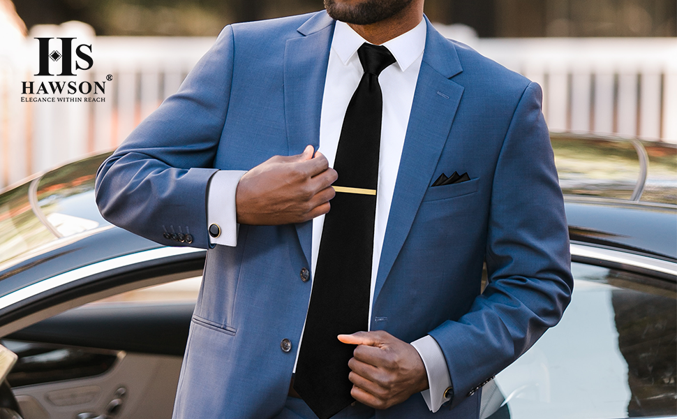 Classic Black Ties for men Tie Clips and Cufflinks Set