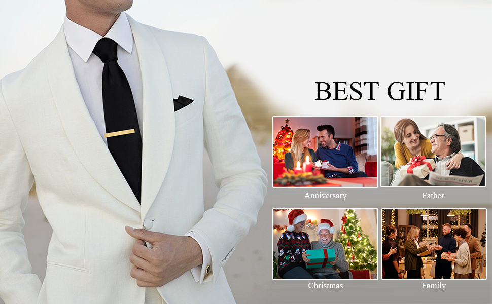 Classic Black Ties for men Tie Clips and Cufflinks Set