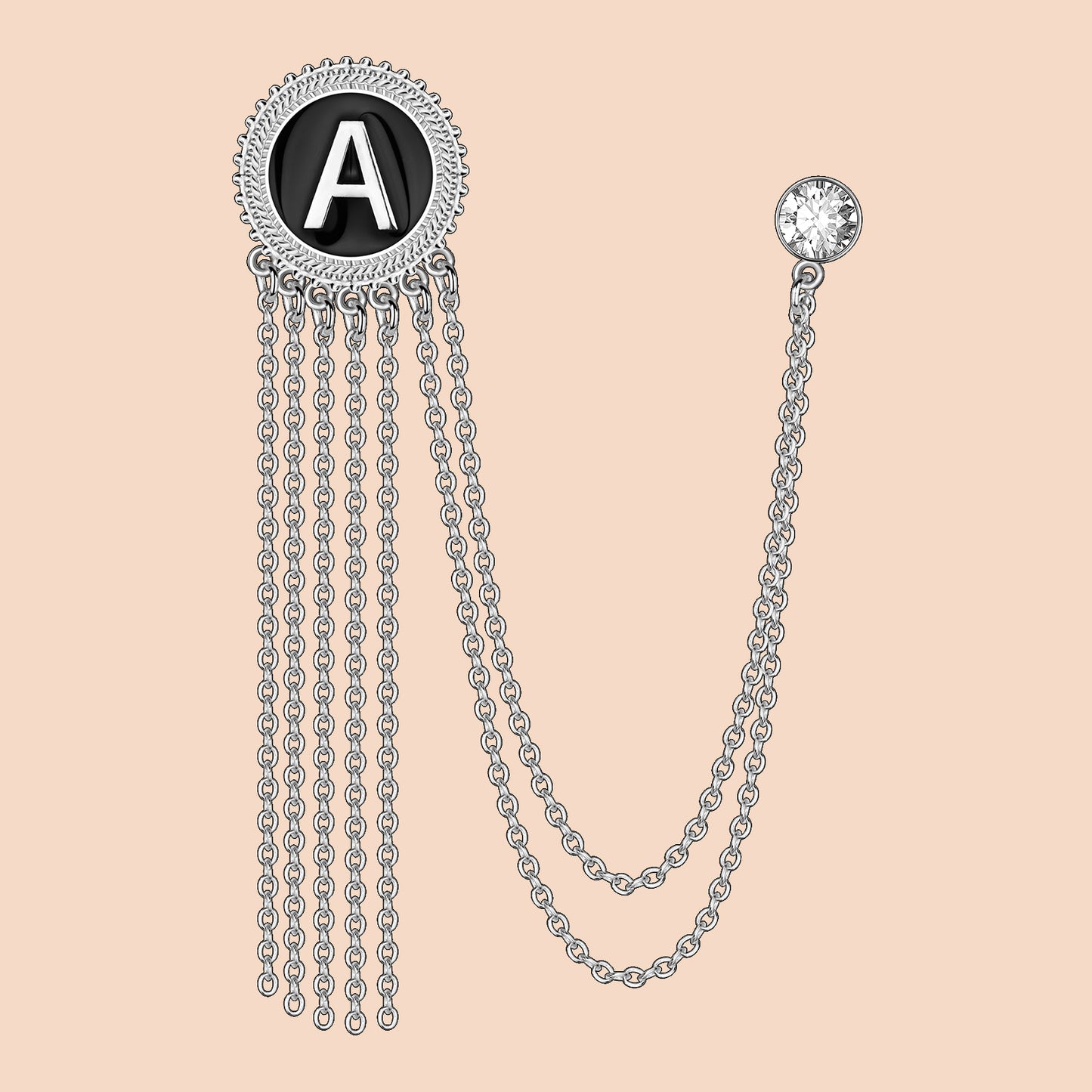 Broche de solapa con cadena con inicial en tono plateado para trajes de hombre