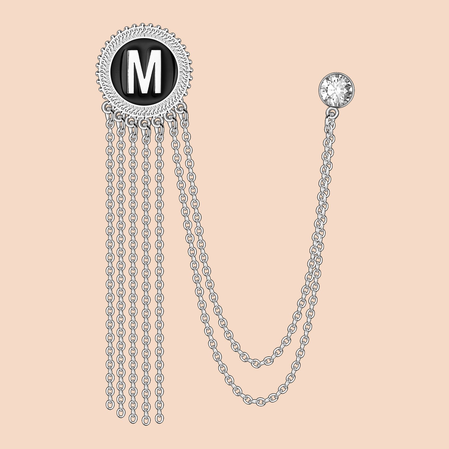 Broche de solapa con cadena con inicial en tono plateado para trajes de hombre