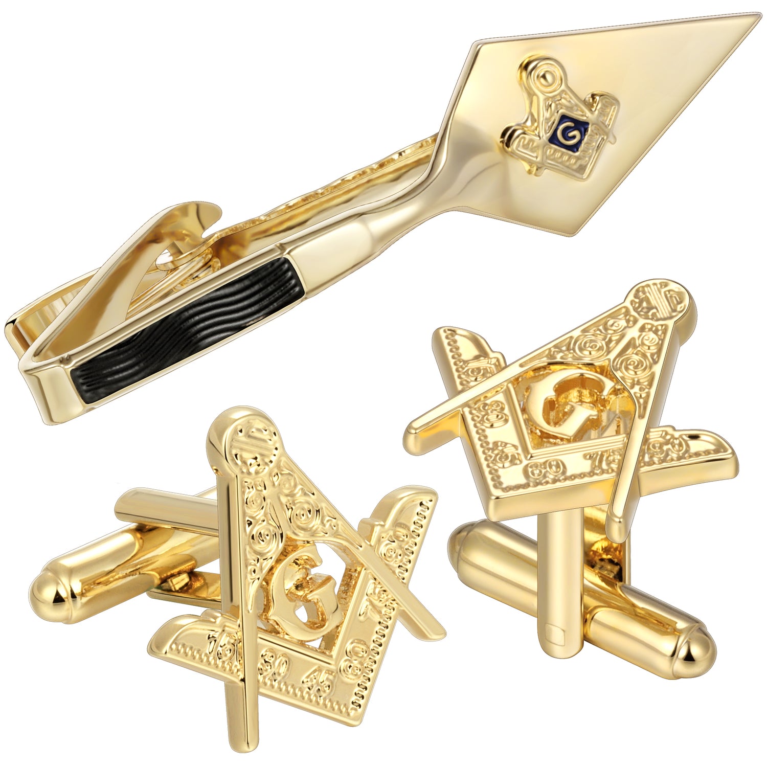 Masonic cufflinks and tie clip