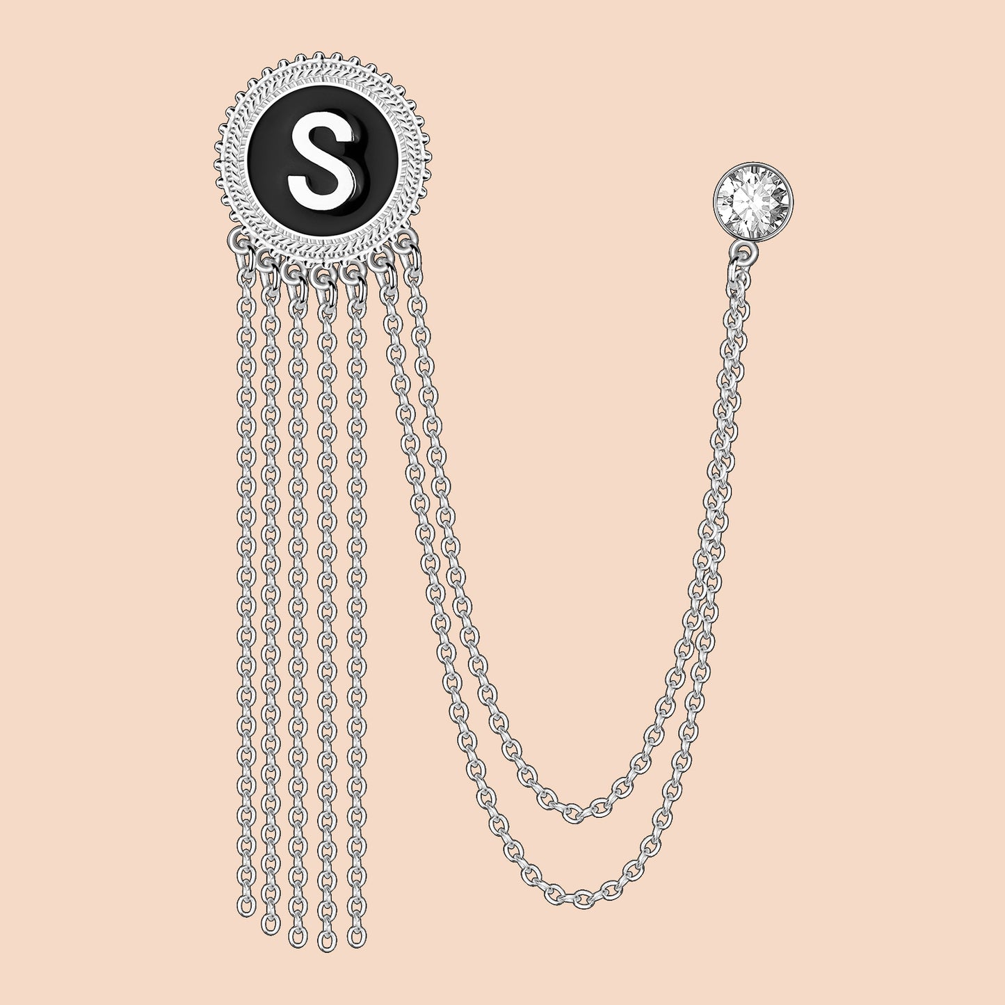 Broche de solapa con cadena con inicial en tono plateado para trajes de hombre