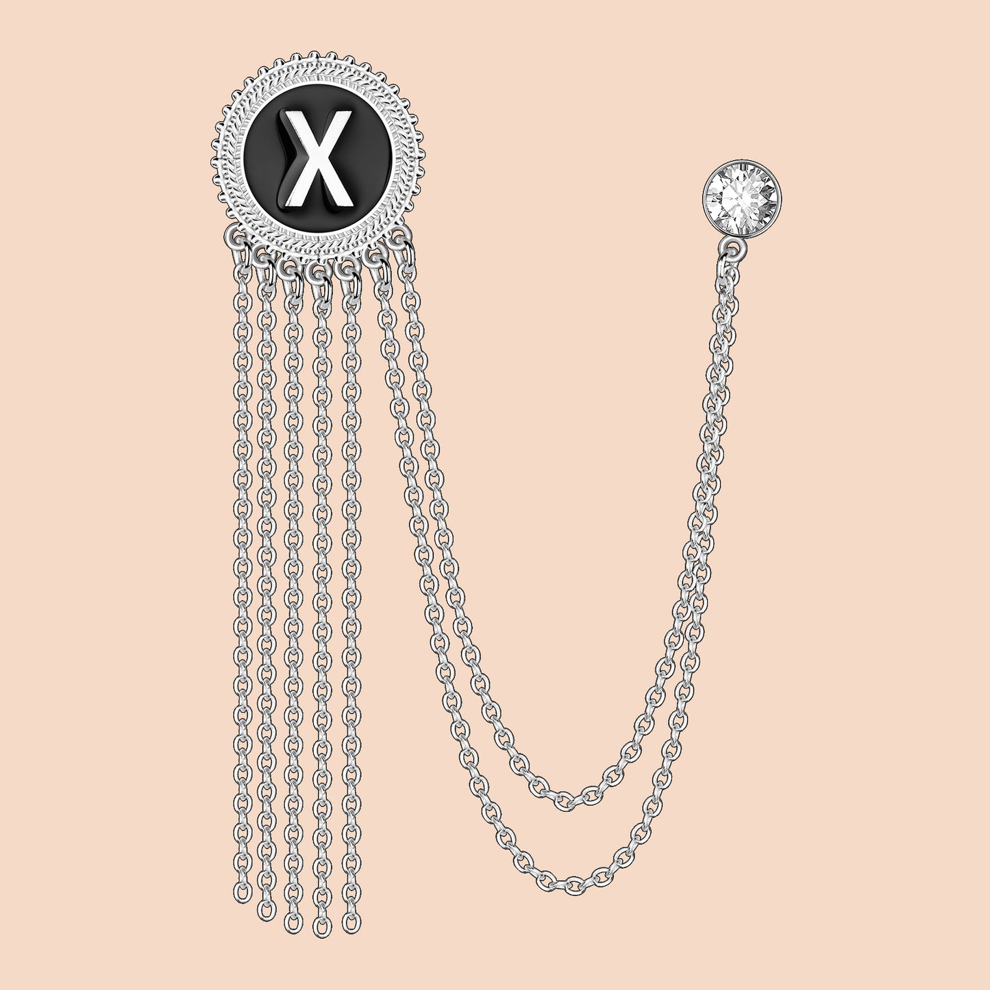 Broche de solapa con cadena con inicial en tono plateado para trajes de hombre