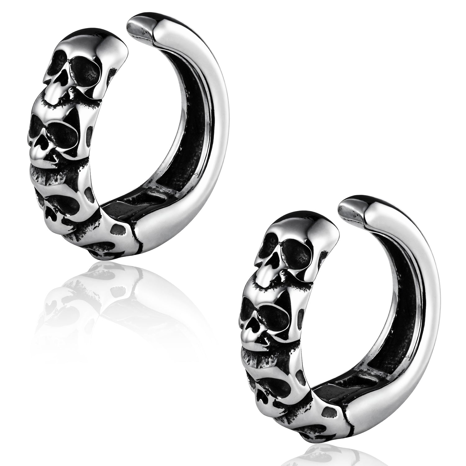 Gothic Skull Hoop Ear Cuff in 316 Steel - Victorian Macabre Design for Non-Pierced Cartilage