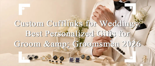 Groom wearing personalized wedding cufflinks with custom cufflink gifts for groomsmen