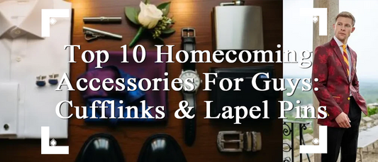 Homecoming accessories for guys featuring cufflinks, tie bars and lapel pins for a polished dance outfit