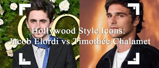 Men's tie clip, cufflink, and brooch style guide - compare Jacob Elordi's subtle jewelry with Timothée Chalamet's bold accessories for wedding and party looks.