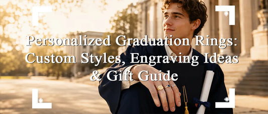 Graduate wearing personalized rings to celebrate academic achievement and new beginnings