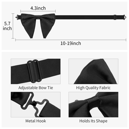 HAWSON Black Bow Ties Pocket Square Set with Cufflinks and Studs,Men's Adjustable Pre-Tied Silk Tuxedo Bow tie for Wedding.