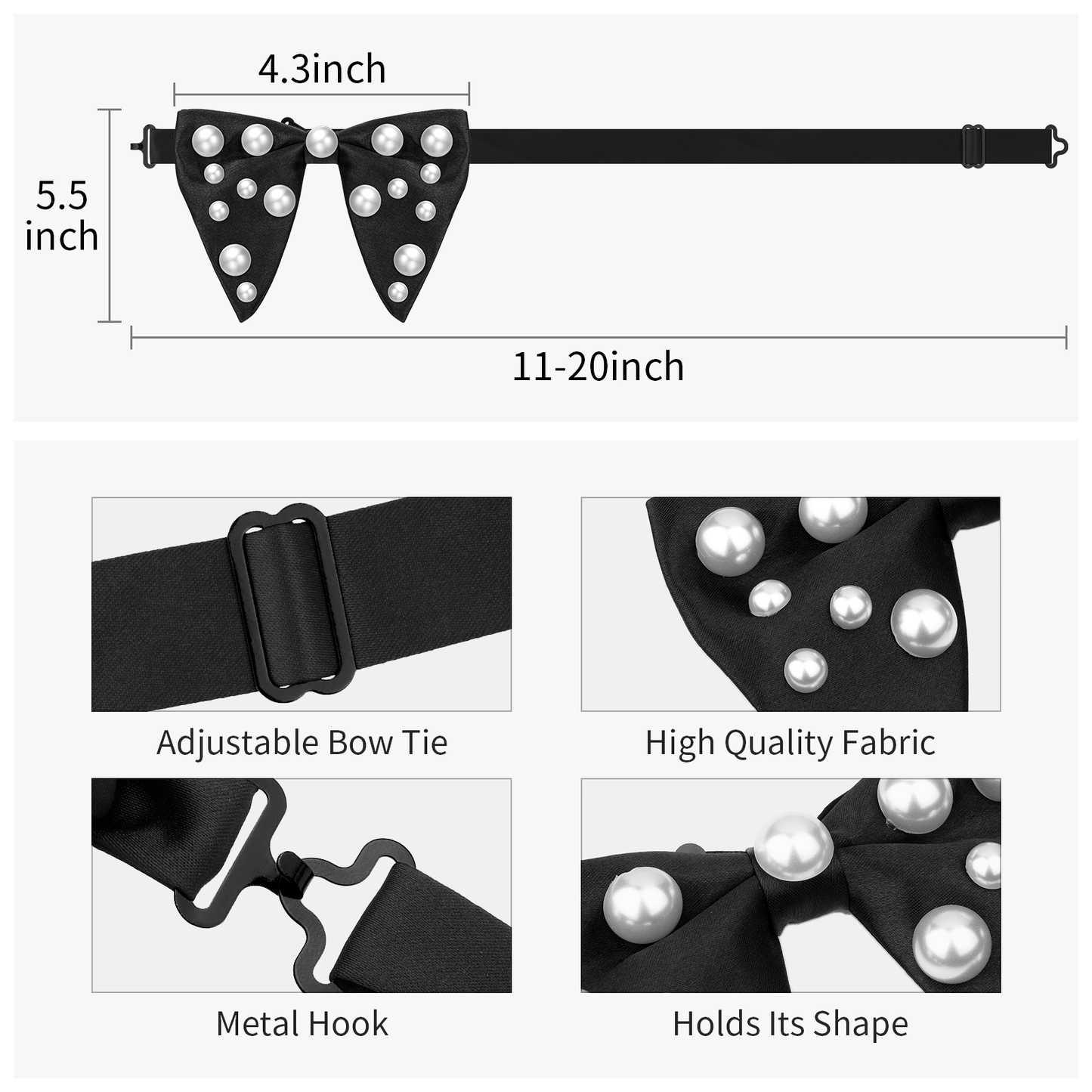 HAWSON Black Bow Ties Pocket Square Set with Cufflinks and Studs