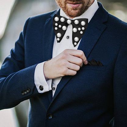 HAWSON Black Bow Ties Pocket Square Set with Cufflinks and Studs