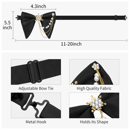 HAWSON Black Bow Ties Pocket Square Set with Cufflinks and Studs