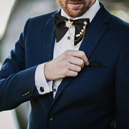 HAWSON Black Bow Ties Pocket Square Set with Cufflinks and Studs