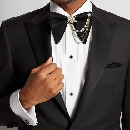 HAWSON Black Bow Ties Pocket Square Set with Cufflinks and Studs