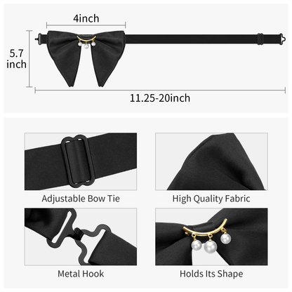 HAWSON Black Bow Ties Pocket Square Set with Cufflinks and Studs