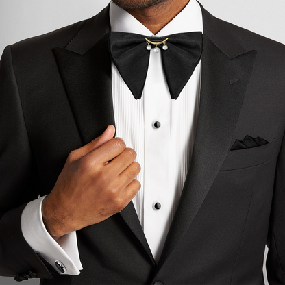 HAWSON Black Bow Ties Pocket Square Set with Cufflinks and Studs