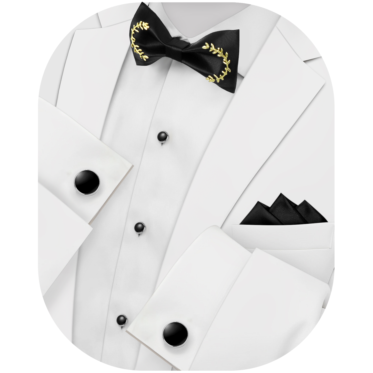 HAWSON Black Bow Ties Pocket Square Set with Cufflinks and Studs