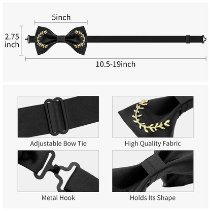 HAWSON Black Bow Ties Pocket Square Set with Cufflinks and Studs