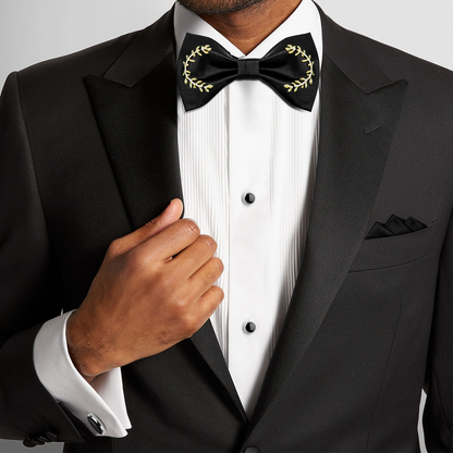 HAWSON Black Bow Ties Pocket Square Set with Cufflinks and Studs