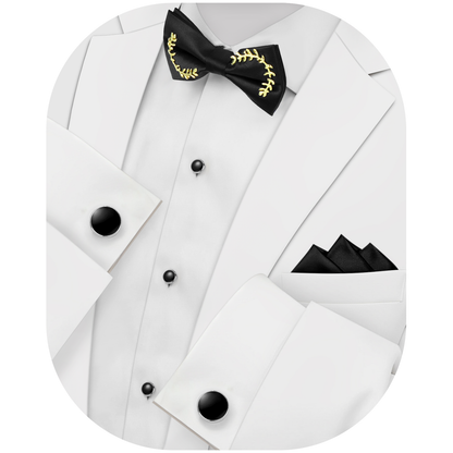 HAWSON Black Bow Ties Pocket Square Set with Cufflinks and Studs