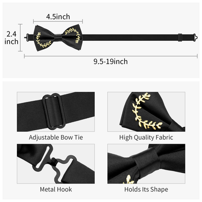 HAWSON Black Bow Ties Pocket Square Set with Cufflinks and Studs