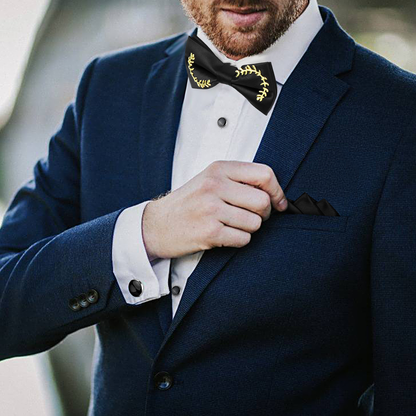 HAWSON Black Bow Ties Pocket Square Set with Cufflinks and Studs