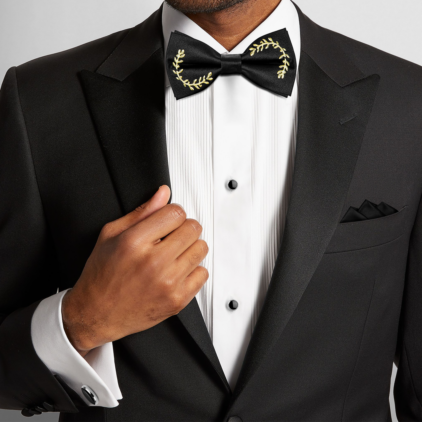 HAWSON Black Bow Ties Pocket Square Set with Cufflinks and Studs