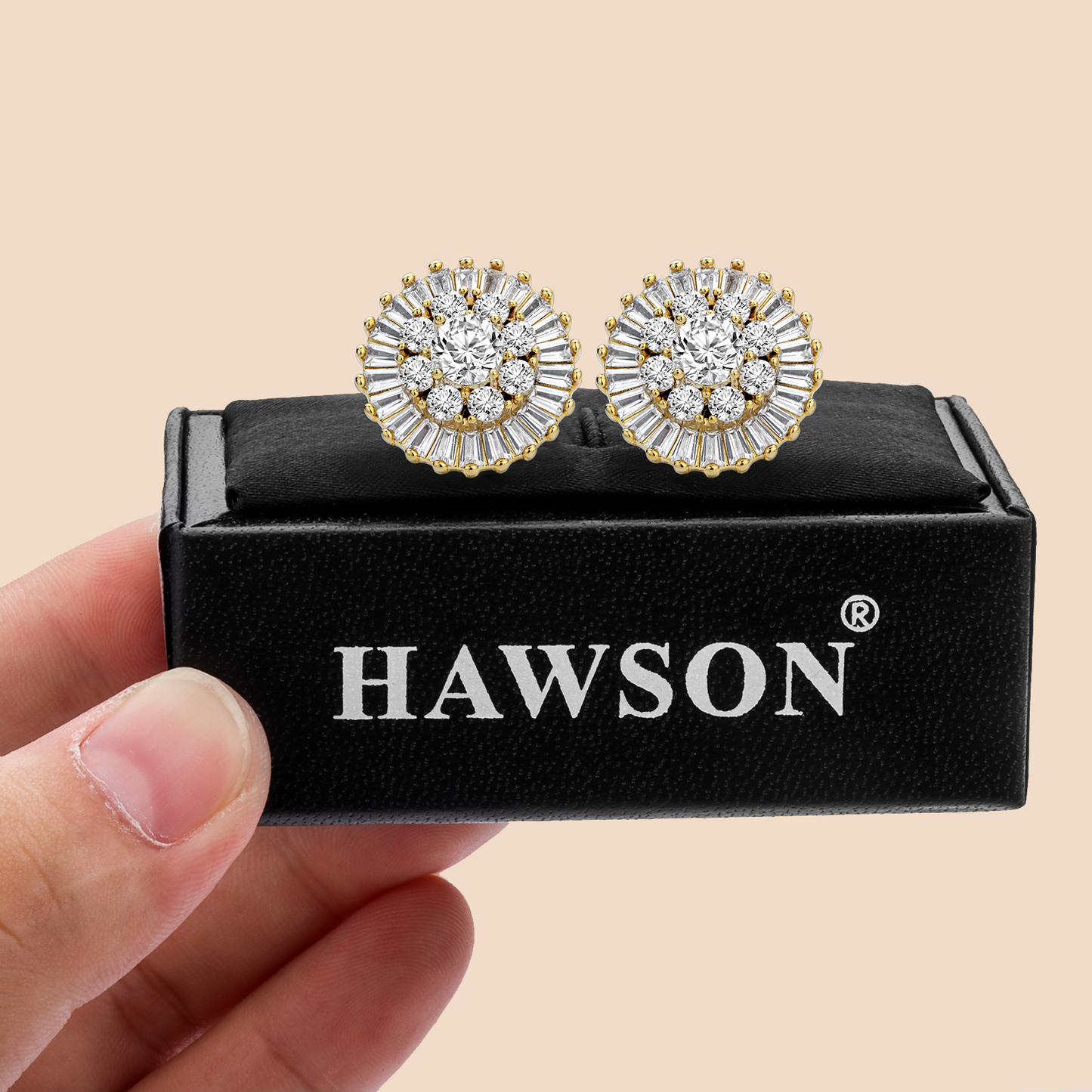 HAWSON 18K Gold Tone Cubic Zirconia Cufflinks for Men.