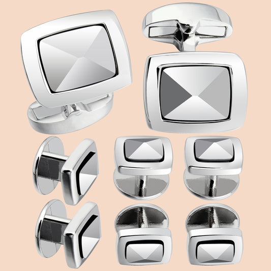 HAWSON Square Grey Stone Cufflinks and Studs Set for Men