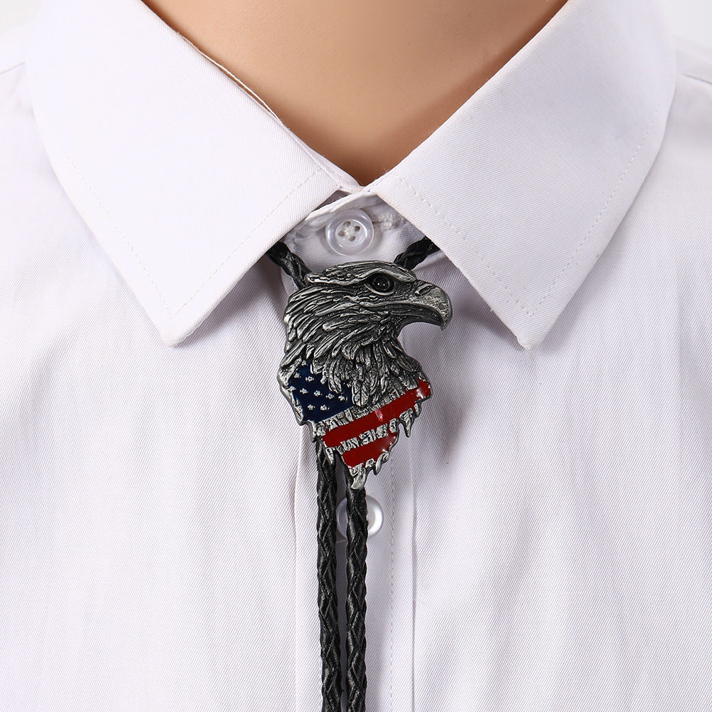 Eagle American Flag Bolo Tie | Silver & Gold Patriotic Western Necktie