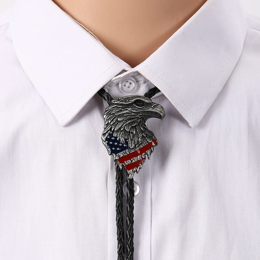 Eagle American Flag Bolo Tie | Silver & Gold Patriotic Western Necktie