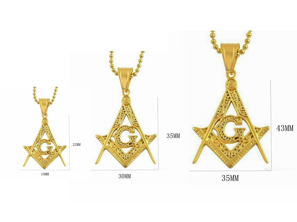 Gold Masonic Square Compass Necklace | 3 Sizes Stainless Steel Freemason Pendant
