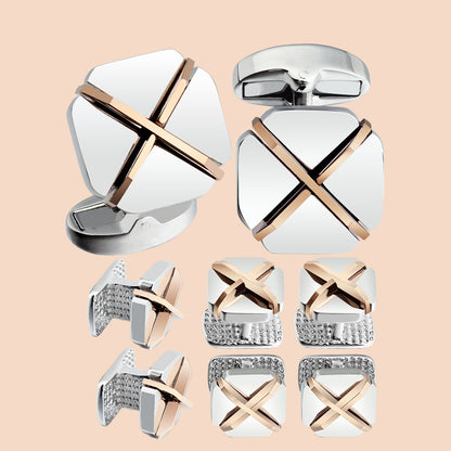 HAWSON X-Shape and Square Cufflinks and Studs Set for Men