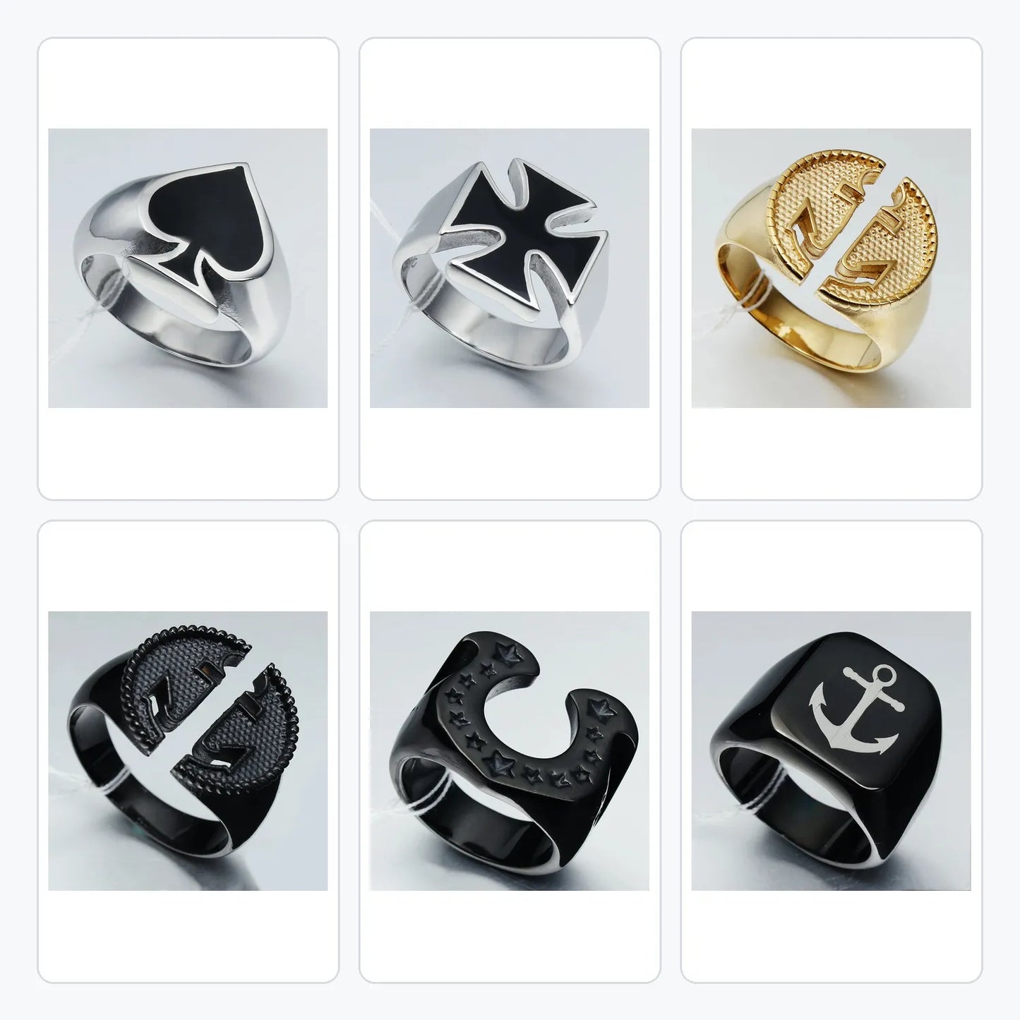 6Pcs Gothic Ring Clearance Set | Fixed Mix of Skull & Cross Styles