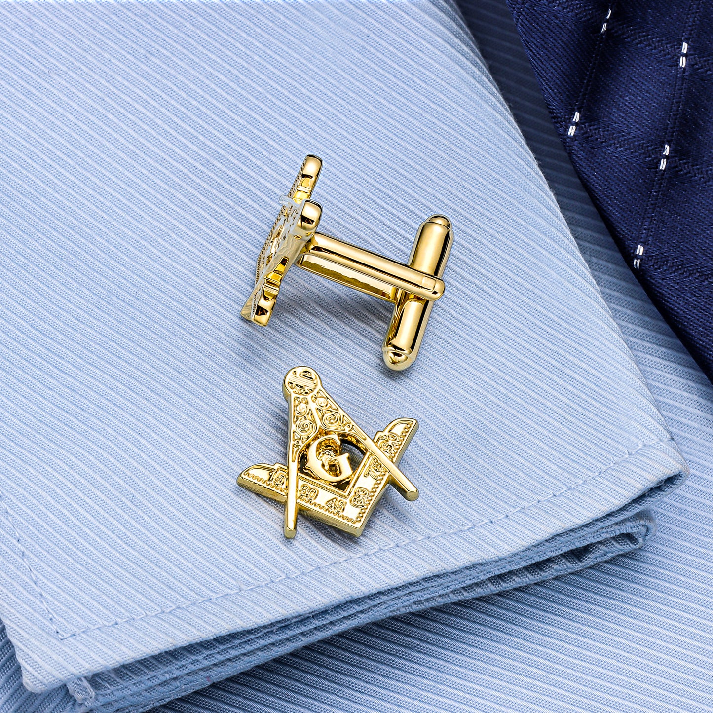 Freemason Masonic cufflinks Gold Square and Compasses with Letter G for Tuxedo