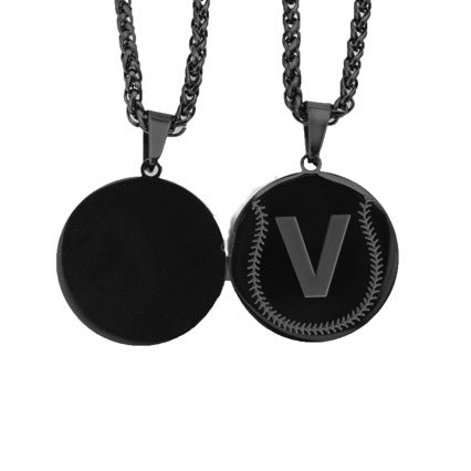 Stainless Steel A-Z Baseball-Shaped Necklace, Gold-Plated Personalized Round Pendant