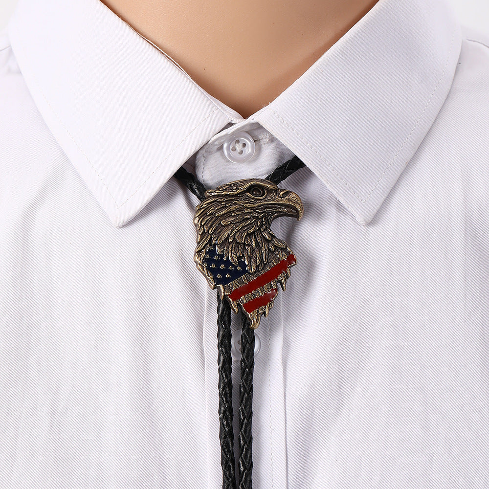 Eagle American Flag Bolo Tie | Silver & Gold Patriotic Western Necktie