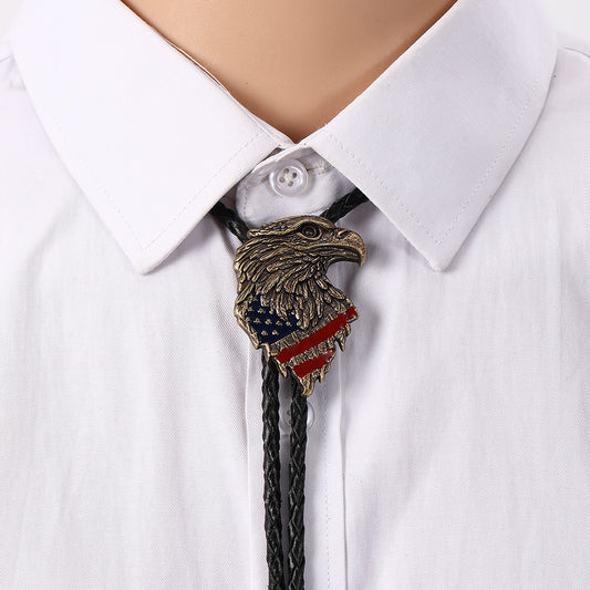 Eagle American Flag Bolo Tie | Silver & Gold Patriotic Western Necktie
