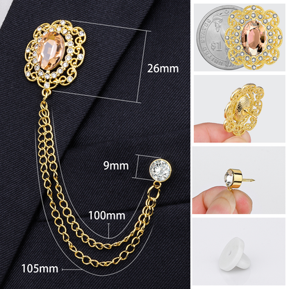 Crystal Lapel Pin for Men with chain