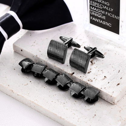 HAWSON Novelty Gun Black Square Cufflinks and Studs Set for Men