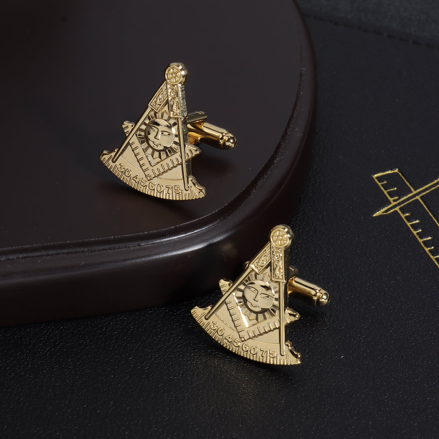 Engraved Sun Face Square Compass Masonic Men Formal Suit Cuff Links