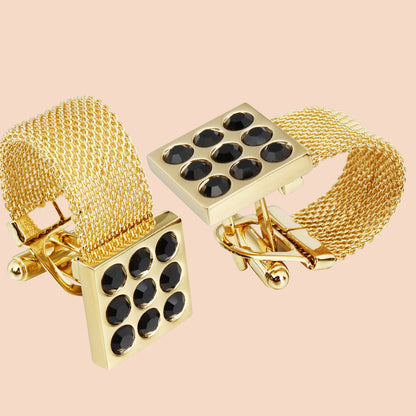 HAWSON 24K Gold Tone Crystal Cufflinks with Chain